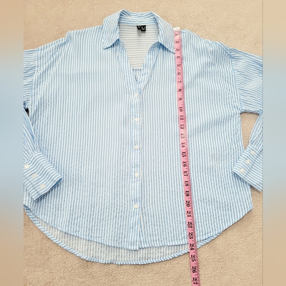 Vero Moda Woman's Oversize Size Small Button Up Shirt Blue White Stripe Blouse - Picture 9 of 14